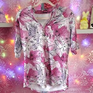 Elegant Floral Pink Short Sleeve Women's Top